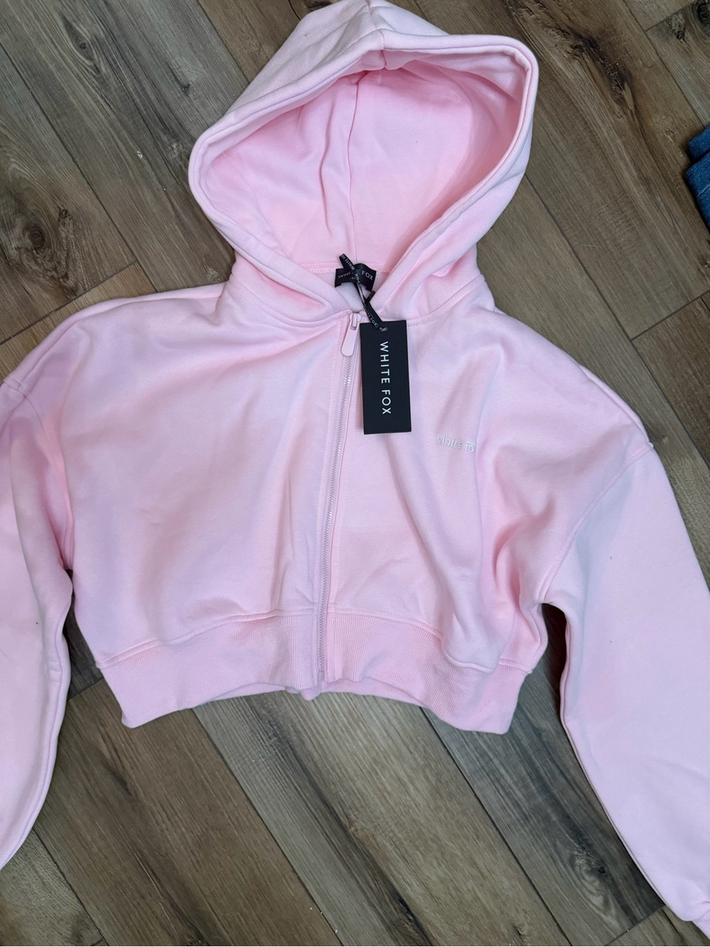White Fox Boutique Light Pink Cropped Zip-Up Hoodie